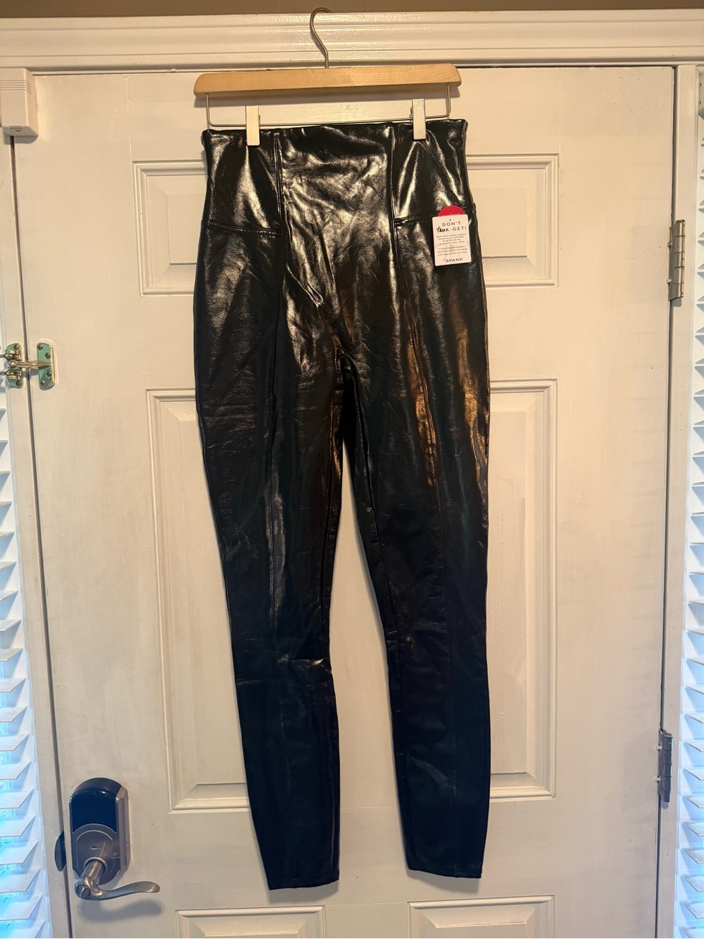 SPANX Shiny Black Tall Faux Leather Leggings Tall Large NWT